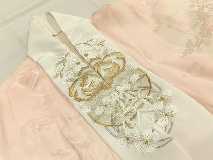 平和屋着物●振袖用長襦袢　袷　草花地紋　暈し染め　半衿刺繍　正絹　逸品　AABI1617fy