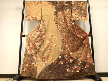 平和屋着物●英王室献上友禅作家　木下勝功　訪問着　駒刺繍　枝花文　暈し染め　金彩　正絹　逸品　AABI1620fy