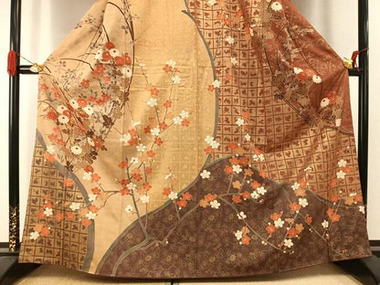 平和屋着物●英王室献上友禅作家　木下勝功　訪問着　駒刺繍　枝花文　暈し染め　金彩　正絹　逸品　AABI1620fy