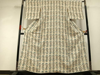 平和屋着物●上質な小紋　型染め　草花文　正絹　逸品　AABI1621fy