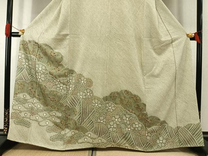 平和屋着物●訪問着　総絞り　草花文　金彩　正絹　逸品　AABI1623fy