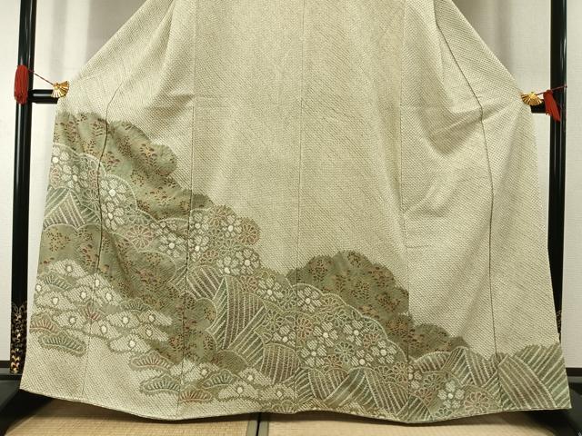 平和屋着物●訪問着　総絞り　草花文　金彩　正絹　逸品　AABI1623fy