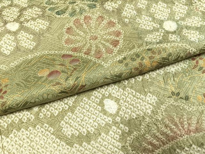平和屋着物●訪問着　総絞り　草花文　金彩　正絹　逸品　AABI1623fy