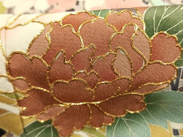 平和屋着物●豪華黒留袖　友禅　駒刺繍　草花文　金彩　正絹　逸品　AABI1624fy
