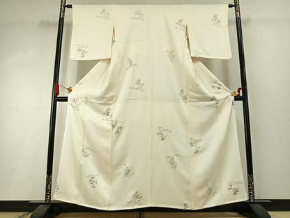 平和屋着物●上質な小紋　草花文　銀彩　正絹　逸品　未使用　AABI1625fy