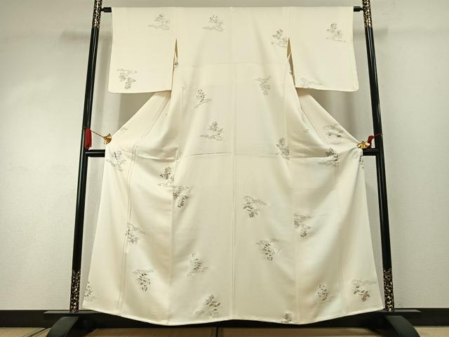 平和屋着物●上質な小紋　草花文　銀彩　正絹　逸品　未使用　AABI1625fy