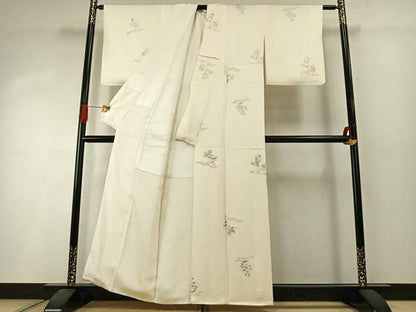 平和屋着物●上質な小紋　草花文　銀彩　正絹　逸品　未使用　AABI1625fy