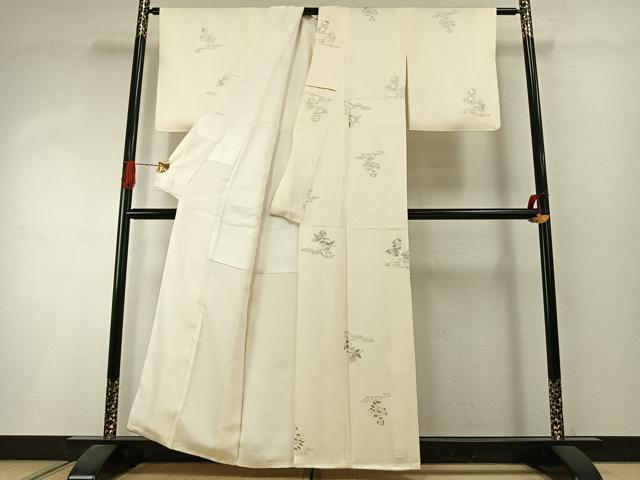平和屋着物●上質な小紋　草花文　銀彩　正絹　逸品　未使用　AABI1625fy