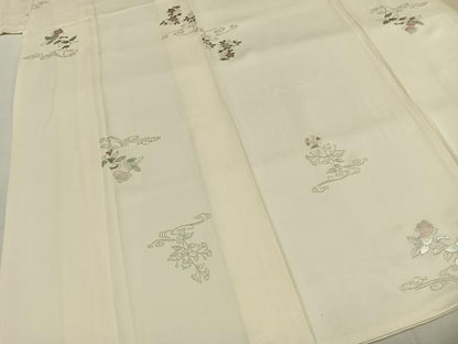平和屋着物●上質な小紋　草花文　銀彩　正絹　逸品　未使用　AABI1625fy