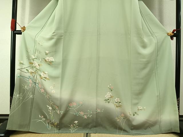 平和屋着物○訪問着 友禅 枝花文 暈し染め 正絹 逸品 AABI1627fy
