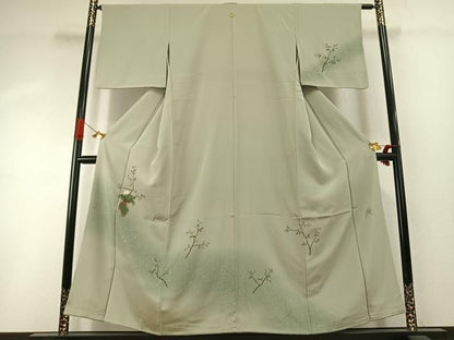 平和屋着物●訪問着　作家物　刺繍　枝花文　暈し染め　金彩　正絹　逸品　AABI1629fy