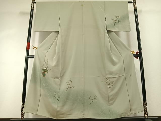 平和屋着物●訪問着　作家物　刺繍　枝花文　暈し染め　金彩　正絹　逸品　AABI1629fy