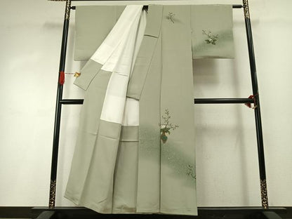 平和屋着物●訪問着　作家物　刺繍　枝花文　暈し染め　金彩　正絹　逸品　AABI1629fy