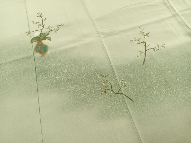 平和屋着物●訪問着　作家物　刺繍　枝花文　暈し染め　金彩　正絹　逸品　AABI1629fy