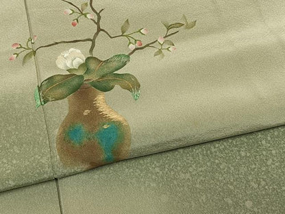 平和屋着物●訪問着　作家物　刺繍　枝花文　暈し染め　金彩　正絹　逸品　AABI1629fy