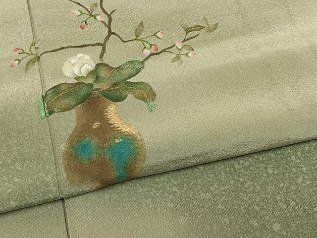 平和屋着物●訪問着　作家物　刺繍　枝花文　暈し染め　金彩　正絹　逸品　AABI1629fy