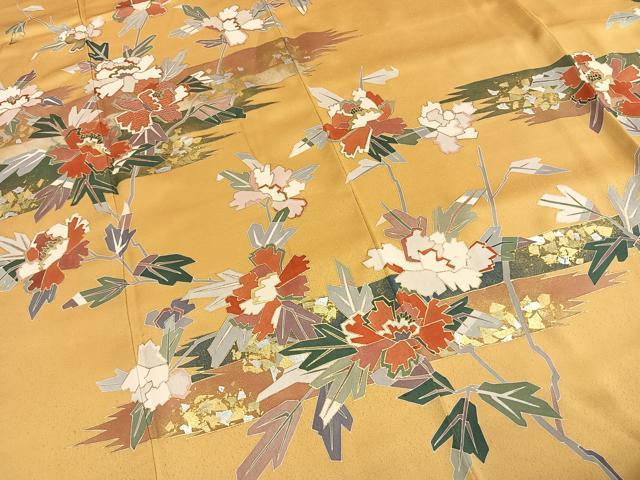 平和屋着物●訪問着　刺繍　草花文　金銀彩　正絹　逸品　AABI1630fy