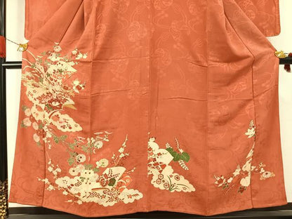 平和屋着物●アンティーク　大正ロマン　訪問着　刺繍　雲取り冊子花文　金彩　正絹　逸品　AABI1631fy