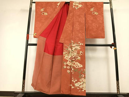 平和屋着物●アンティーク　大正ロマン　訪問着　刺繍　雲取り冊子花文　金彩　正絹　逸品　AABI1631fy