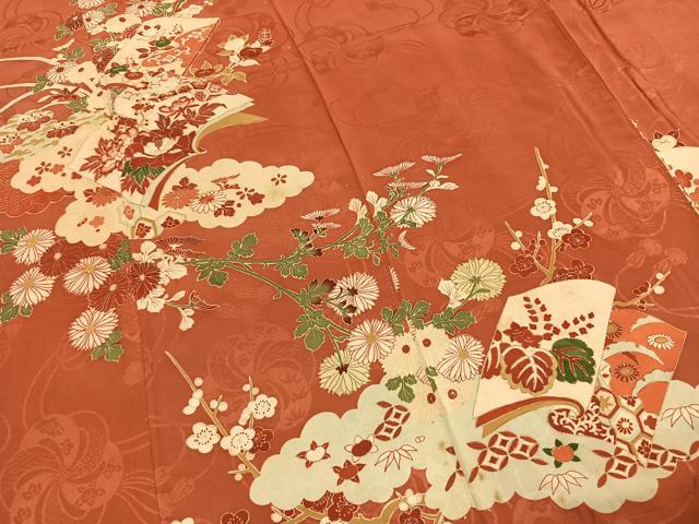 平和屋着物●アンティーク　大正ロマン　訪問着　刺繍　雲取り冊子花文　金彩　正絹　逸品　AABI1631fy