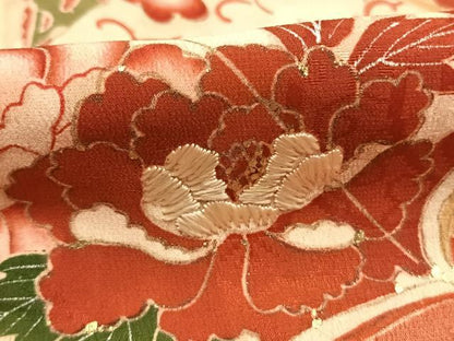 平和屋着物●アンティーク　大正ロマン　訪問着　刺繍　雲取り冊子花文　金彩　正絹　逸品　AABI1631fy