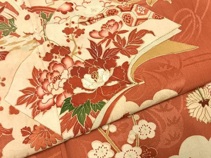 平和屋着物●アンティーク　大正ロマン　訪問着　刺繍　雲取り冊子花文　金彩　正絹　逸品　AABI1631fy