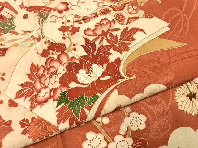 平和屋着物●アンティーク　大正ロマン　訪問着　刺繍　雲取り冊子花文　金彩　正絹　逸品　AABI1631fy
