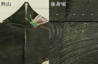 平和屋着物●上質な小紋　舞蝶文　黒地　金彩　正絹　逸品　AABI1632fy
