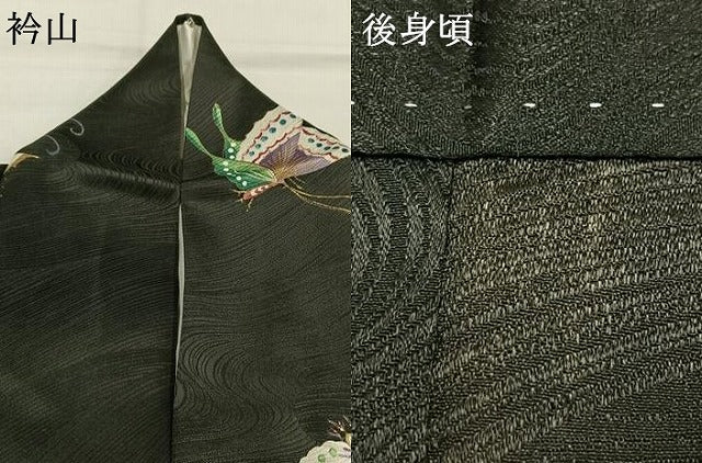 平和屋着物●上質な小紋　舞蝶文　黒地　金彩　正絹　逸品　AABI1632fy