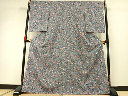 平和屋着物●上質な小紋　紅型　花蝶文　正絹　逸品　AABI1634fy