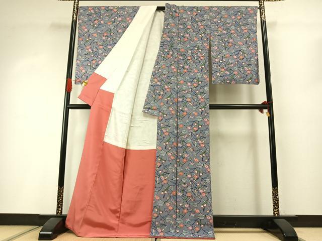 平和屋着物●上質な小紋　紅型　花蝶文　正絹　逸品　AABI1634fy