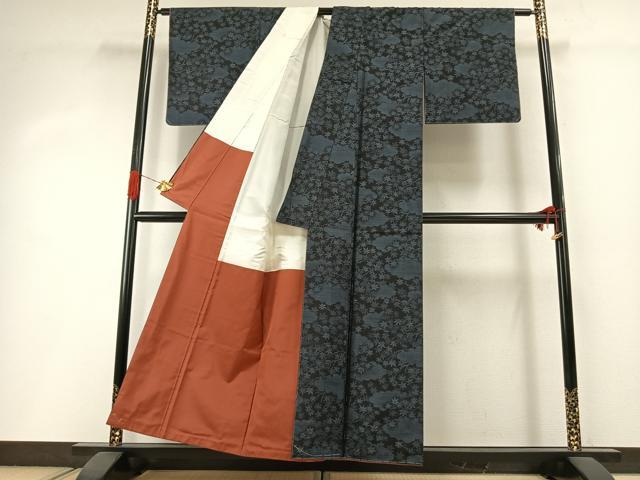 平和屋着物●本場大島紬　雲取り枝葉文　株式会社大山謹製　証紙付き　正絹　逸品　未使用　AABI1635fy