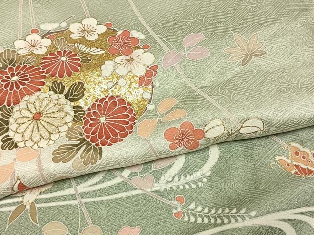 平和屋着物●訪問着　友禅　刺繍　花蝶文　暈し染め　金彩　正絹　逸品　AABI1637fy