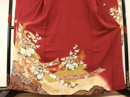 平和屋着物●豪華振袖　御所車花文　金彩　正絹　逸品　AABI1639fy