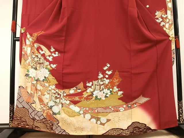 平和屋着物●豪華振袖　御所車花文　金彩　正絹　逸品　AABI1639fy