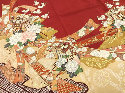 平和屋着物●豪華振袖　御所車花文　金彩　正絹　逸品　AABI1639fy