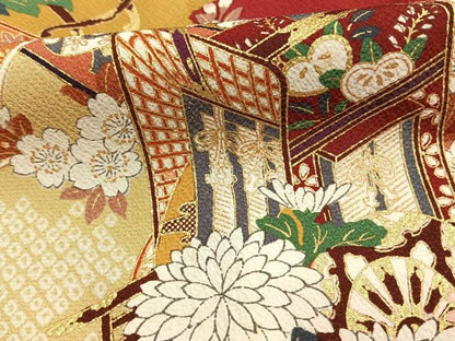 平和屋着物●豪華振袖　御所車花文　金彩　正絹　逸品　AABI1639fy