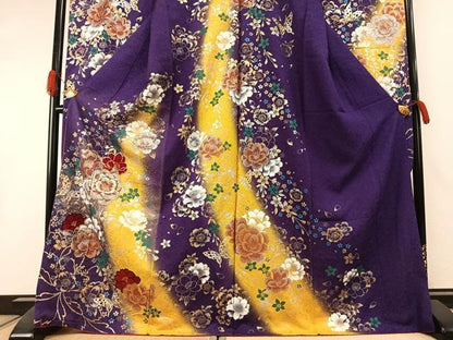 平和屋着物●豪華振袖　草花文　暈し染め　金銀糸　金銀彩　銀通し地　正絹　逸品　AABI1640fy