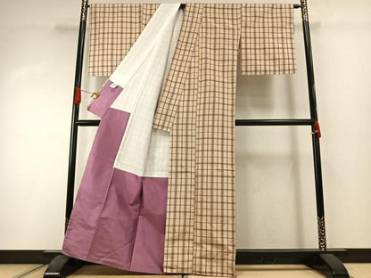 平和屋着物●上質な紬　格子　正絹　逸品　未使用　AABI1641fy