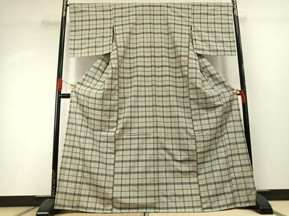 平和屋着物●上質な紬　格子　正絹　逸品　未使用　AABI1643fy