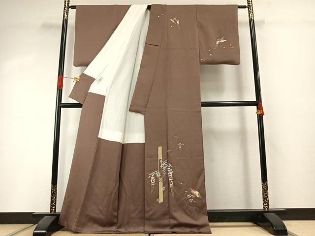平和屋着物●訪問着　扇面花文　栗鼠　金彩　正絹　逸品　AABI1645fy