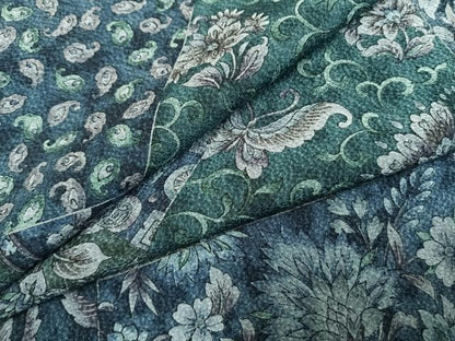 平和屋着物●上質な小紋　藍　切嵌更紗花蝶文　正絹　逸品　未使用　AABI1647fy