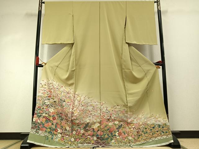 平和屋着物●豪華色留袖　友禅　作家物　花鳥文　仮絵羽　正絹　逸品　未使用　AABI1648fy