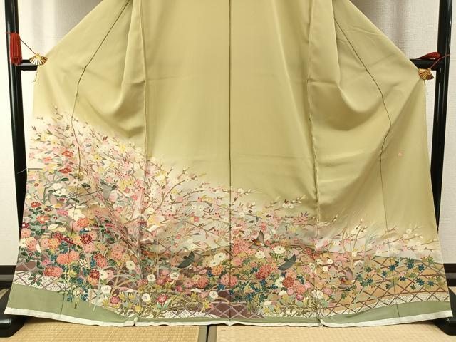 平和屋着物●豪華色留袖　友禅　作家物　花鳥文　仮絵羽　正絹　逸品　未使用　AABI1648fy