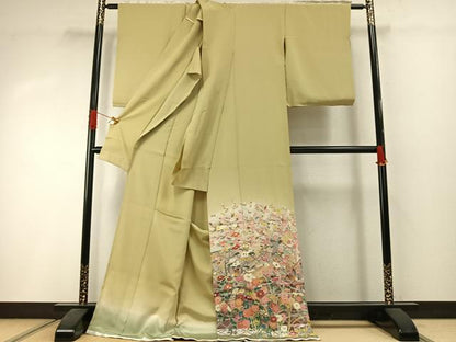 平和屋着物●豪華色留袖　友禅　作家物　花鳥文　仮絵羽　正絹　逸品　未使用　AABI1648fy