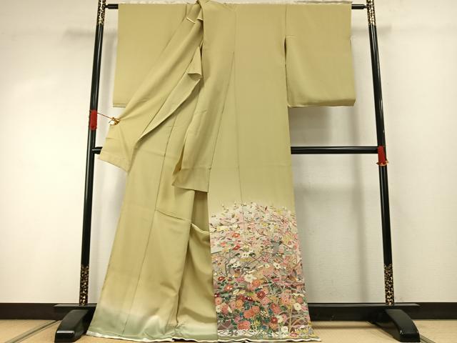 平和屋着物●豪華色留袖　友禅　作家物　花鳥文　仮絵羽　正絹　逸品　未使用　AABI1648fy