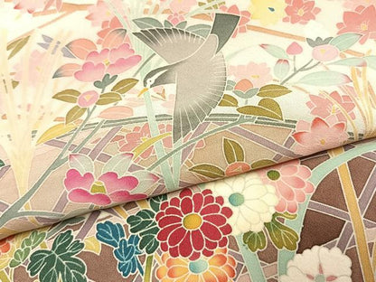 平和屋着物●豪華色留袖　友禅　作家物　花鳥文　仮絵羽　正絹　逸品　未使用　AABI1648fy