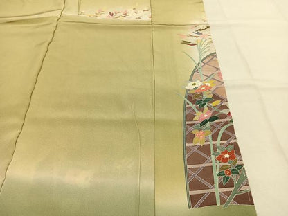 平和屋着物●豪華色留袖　友禅　作家物　花鳥文　仮絵羽　正絹　逸品　未使用　AABI1648fy