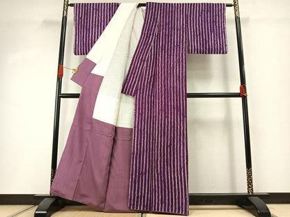 平和屋着物●上質な小紋　絞り　変わり縞　正絹　逸品　AABI1649fy