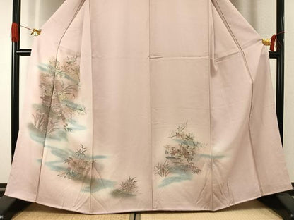 平和屋着物●訪問着　草花文　暈し染め　銀彩　正絹　逸品　AABI1651fy